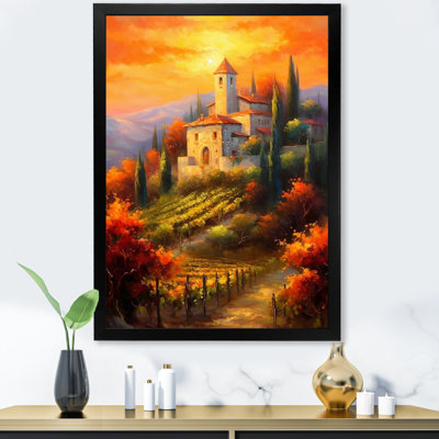 «Beautiful Sunset Castle in Italian Vineyard», reproduction sur toile
