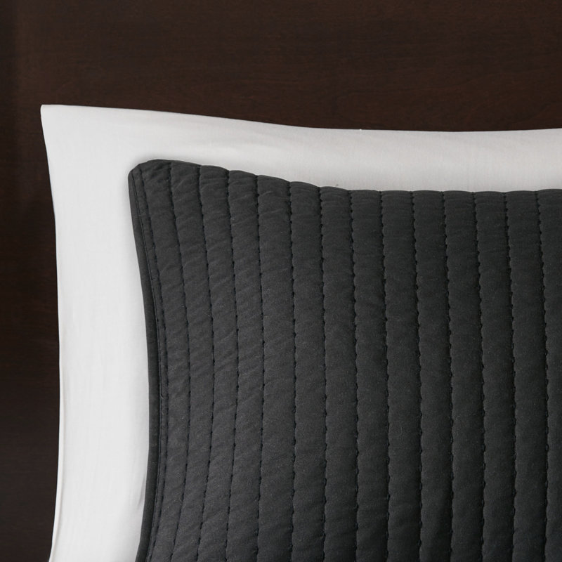 Courtepointe noire pour très grand / très grand lit, 3 pièces, corail réversible, microfibre avec rembourrage en coton, pièce de teinture, courtepointe corail, microfibre, rembourrage, literie élégante