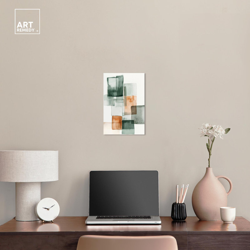 Citrine cube II, art abstrait vert , Toile tendue, H 15 po x l 10 po