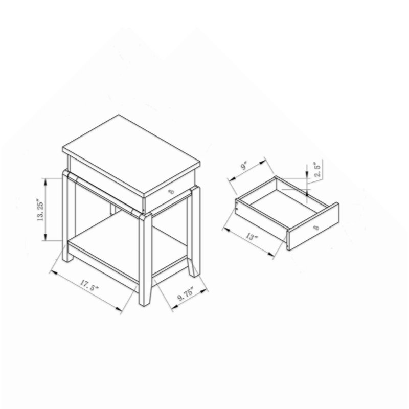 Chair Side End Table With One Drawer Bottom Shelf, Accent Table