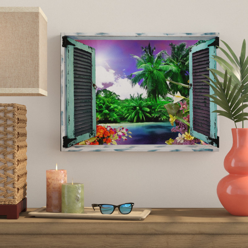 « tropical window to paradise i », reproduction d’impression sur toile tendue, H 14 po x l 19 po x P 2 po