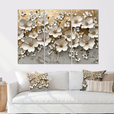 Crème fleur d'hortensias II - art mural hortensia - ensemble de 3
