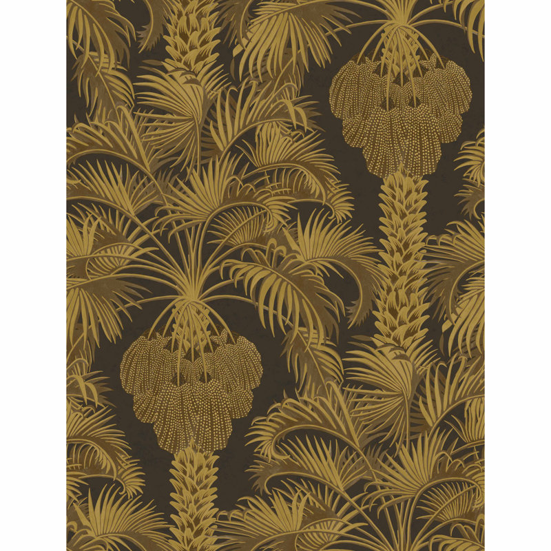Hollywood Palm Floral Metallic Wallpaper Roll, Charcoal/Gold