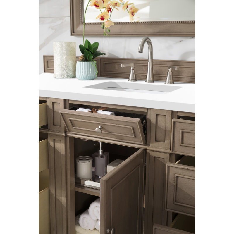 Bristol 60'' W Single Vanity, Whitewashed Walnut, White Zeus, 8" Widespread