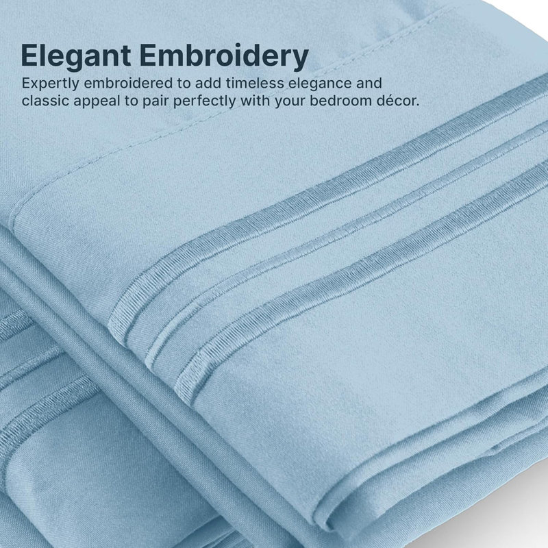 Pillowcase Set, Soft Double Brushed Microfiber, Cooling & Breathable Pillow Covers, Set of 4, Light Blue, King