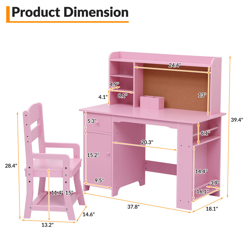 Ensemble multifonctionnel de bureau et de chaise - Table d'étude en bois avec huche, tablettes de rangement, tiroir, armoire