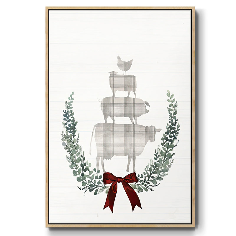 Yuletide Animals I, reproduction d'art sur toile, H 25 po x l 17 po x P 1,5 po, Cadre naturel flottant