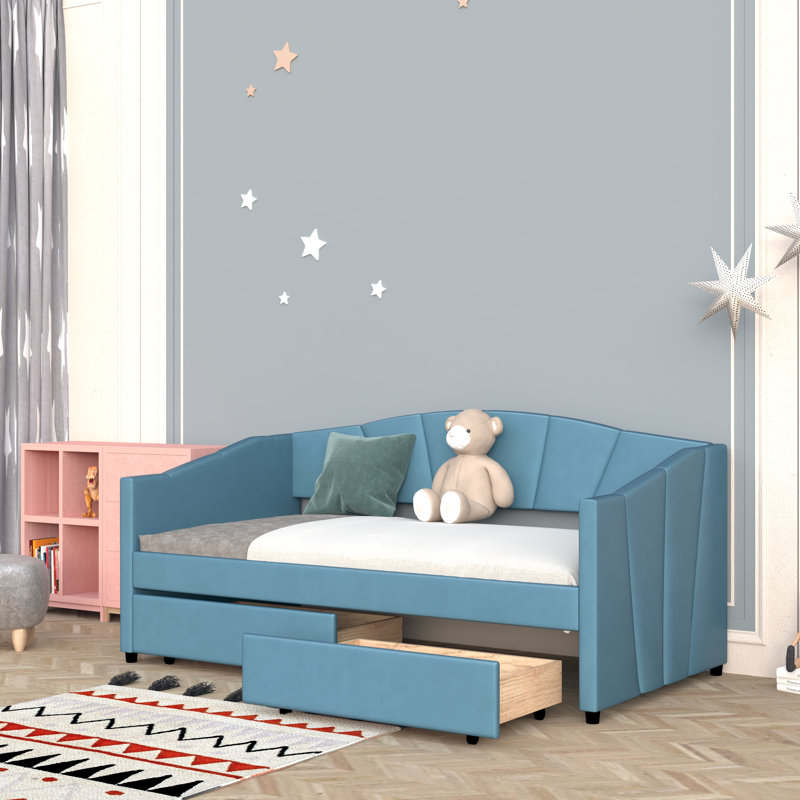 Edib Kids Twin Daybed with Drawers, Blue