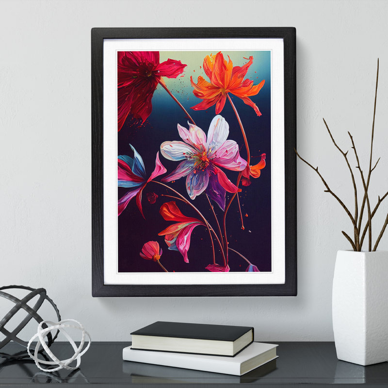 Drip Flowers No.4 - Framed Print, 46cm H x 34cm W x 2cm D, Black