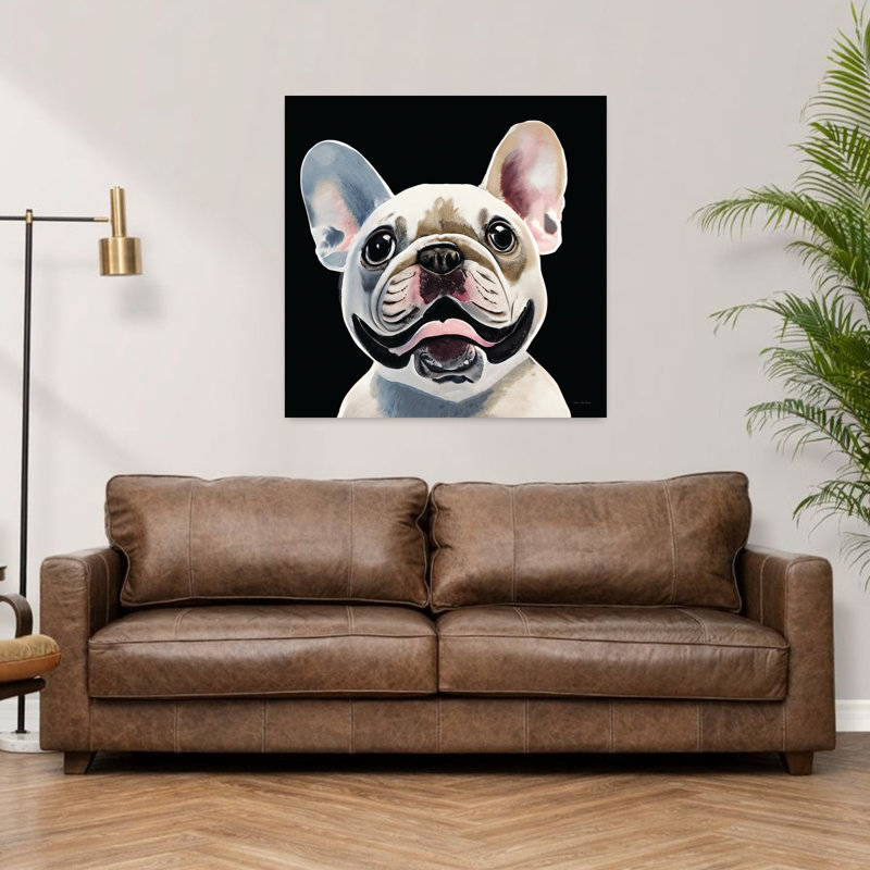 Art contemporain avec bouledogue, H 36 po x l 36 po