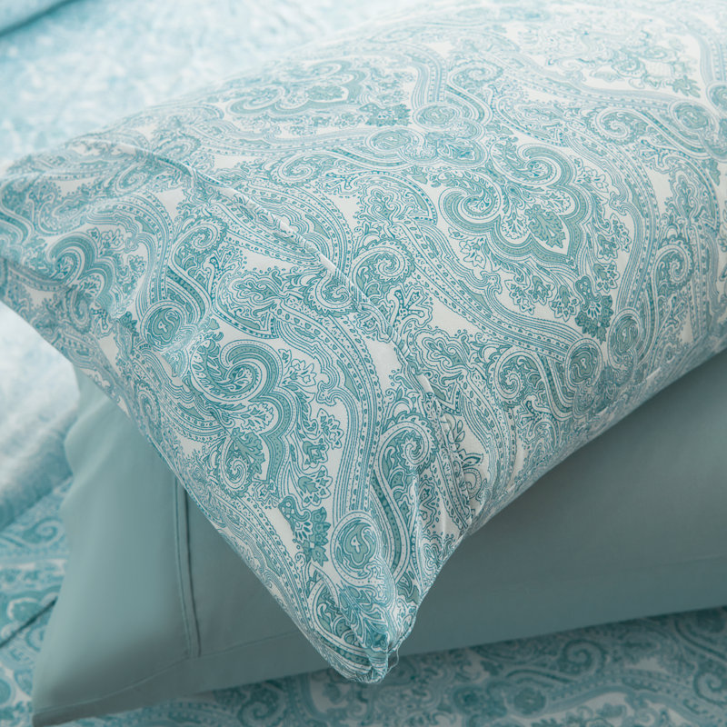 Percale Paisley Sheet Set, Full Sheet Set + 1 Fitted Sheet + 2 Pillowcases, Blue