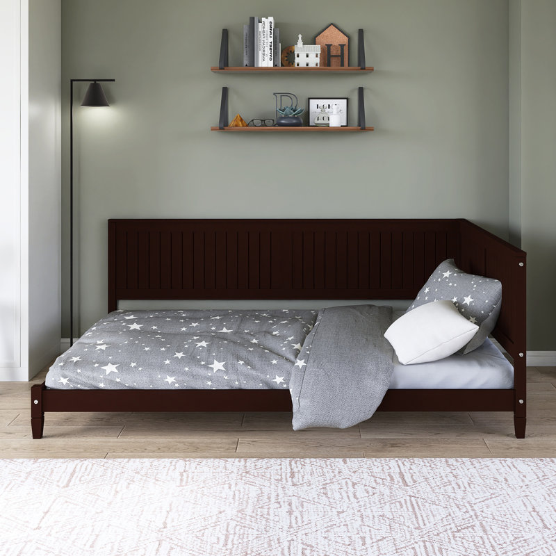 Lit plateforme en bois avec accoudoirs, Lit double, Espresso