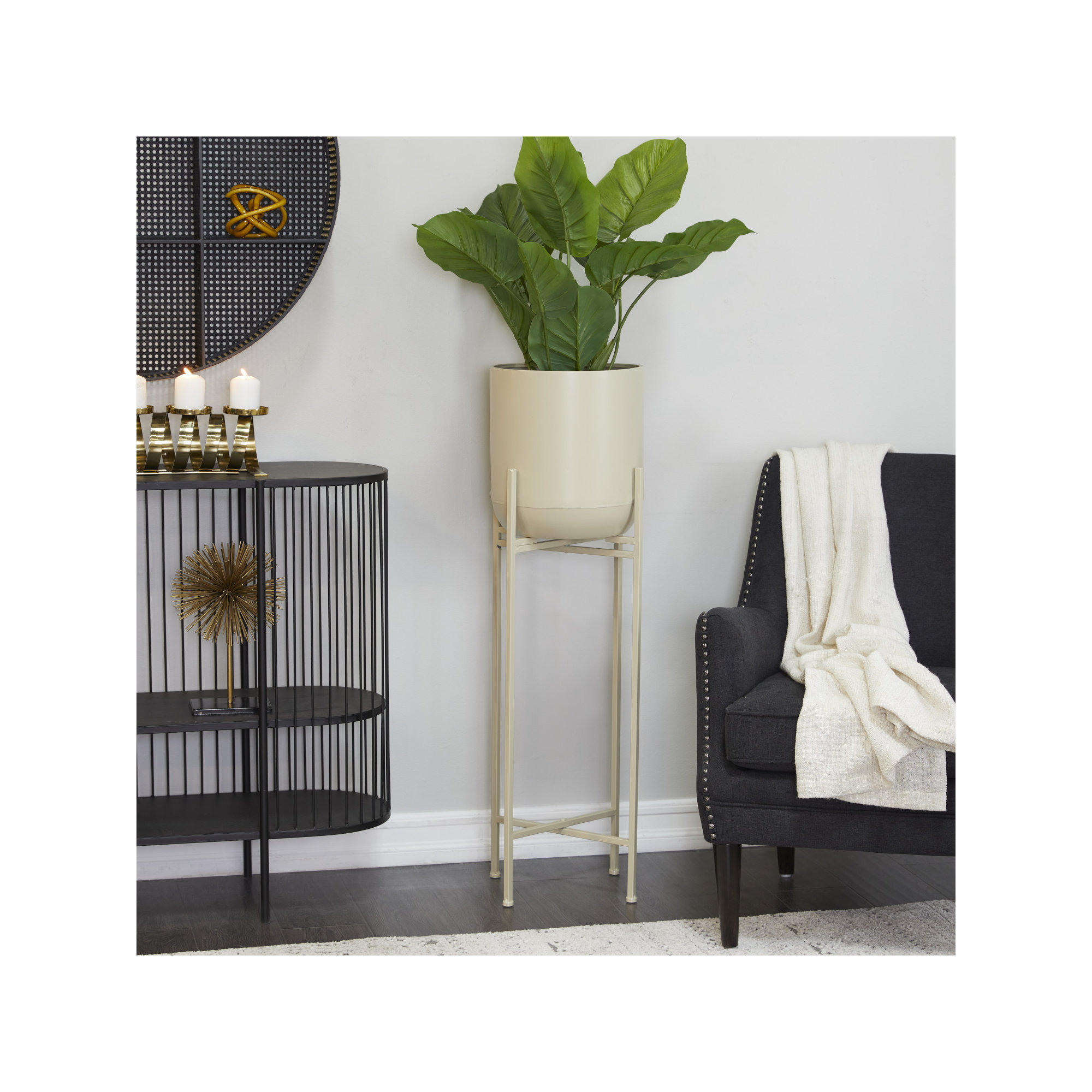 Metal Pot Planter, White, 41.5" H x 13" W x 13" D