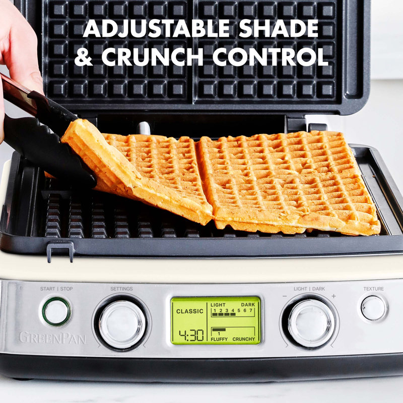 GreenPan Elite 4-Square Waffle Maker, Cloud Cream