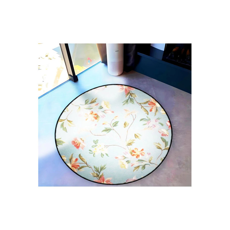 Modern Decorative Carpet With Woven Base And Flower And Leaf Patterns In Soft Tones, Round 4'