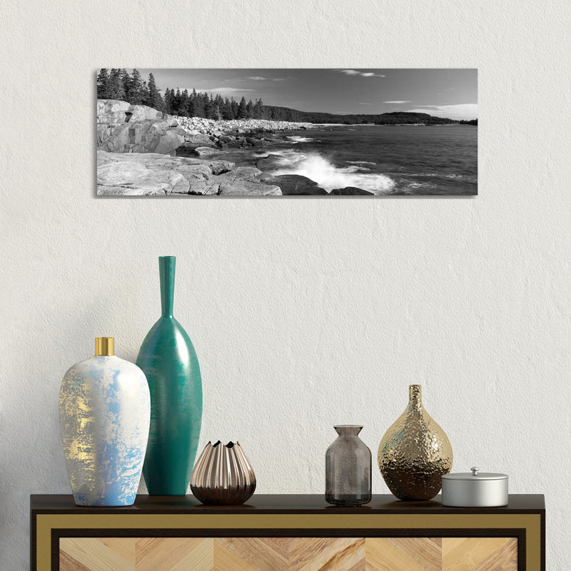 Waves Breaking On Rocks At The Coast, Acadia National Park, Schoodic Peninsula, Maine, USA by Panoramic Images - Wrapped Canvas Print