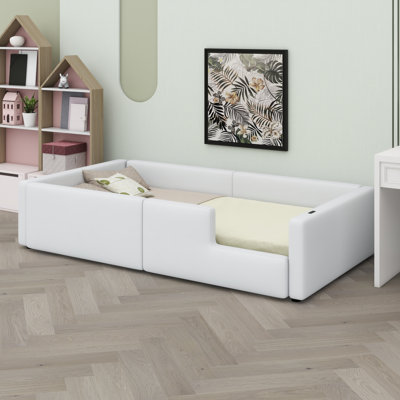 Platform Bed with Safety Guardrails and Built-in Charging Station