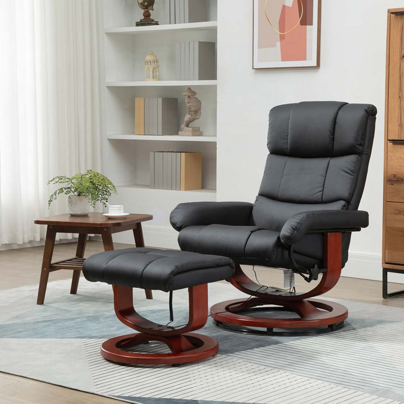 Fauteuil inclinable de massage pivotant en similicuir avec repose-pieds, télécommande, 10 points de vibration et poche latérale