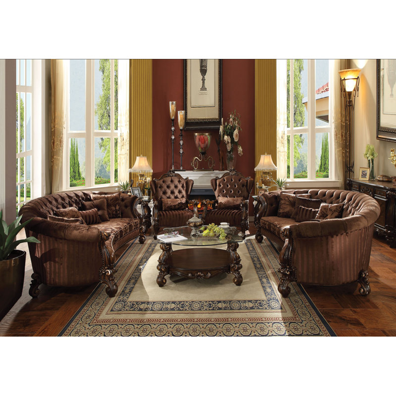 Fauteuil à oreilles 83,82 cm Versailles, Velours brun, Brun