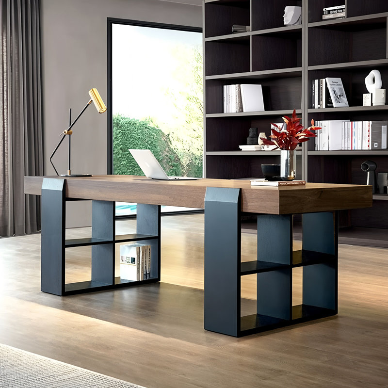 70.9" Executive Desk with Storage Shelves & Drawer, Large Modern Computer Office Table with Cable Management