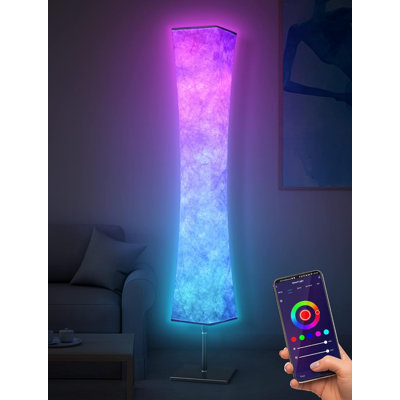 RGB Led Smart Lamp Alexa APP Control, Color Changing Modern Floor Standing Lamp With DIY Mode, Music Sync And White Fabric Shade For Living Room Bedroom Game Room