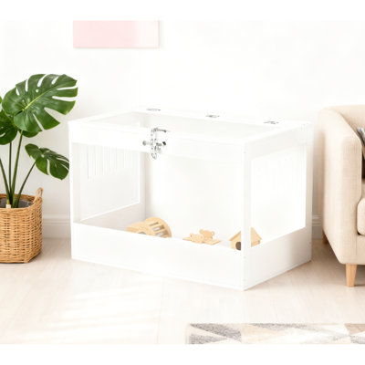 White Pet Enclosure With Openable Top, Seesaw, , Hut - Ideal For Small Rodents Cage Hamsters And Hut, Long Lasting Design