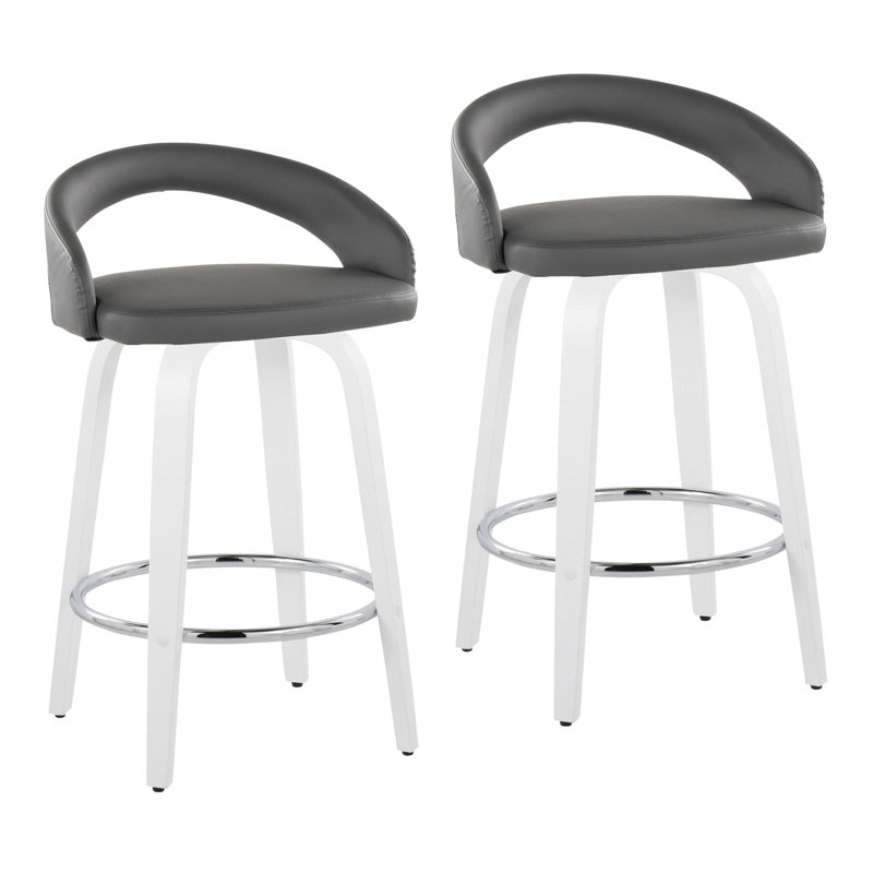 Tabouret de comptoir à hauteur fixe avec pivot, Blanc, Gris