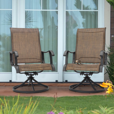 Sosanna Outdoor Patio Swivel Chair of 2, Outdoor Swivel Rocker Dining Chairs with High Back and Metal Frame for Garden, Brown