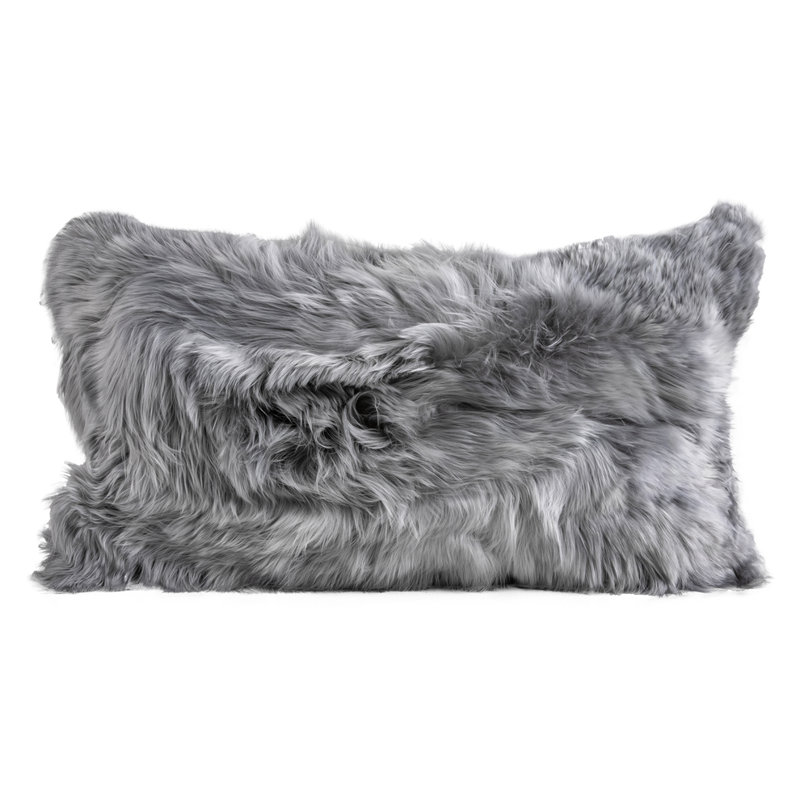  Indoor Decorative Cushion Alpaca Suri Wool Front With Woven Alpaca Back 24" W x 13" H, GLACIER