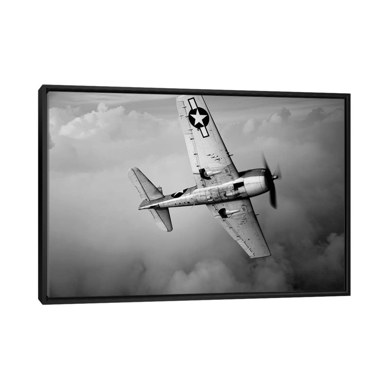 « a grumman f6f hellcat fighter plan », reproduction de photo sur toile, H 32 po x l 48 po x P 1,5 po, Toile avec cadre noir