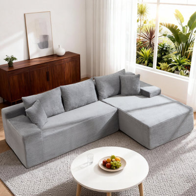 Canapé modulaire 105 po avec méridienne en forme de L, méridienne modulaire avec siège profond 105 po, canapé confortable en velours côtelé désossé pour le salon, mousse à mémoire de haute densité sans assemblage requis