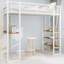 Twin Size, White Iron Bed, Railing, Stairs On Both Sides, Functional, Bedroom, Table Top, Long Service Iron Frame Bed With Built - In Table And Stable Safe For Double Supported Legs, Space Saving