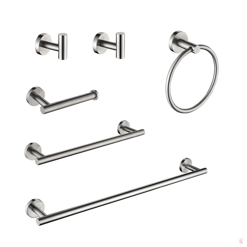 6 Piece Stainless Steel Bathroom Towel Rack Set Wall Mount, 1.92" H x 23.6" W x 3" D, Stainless Steel