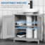 Armoire de meuble-lavabo moderne sous le comptoir avec 2 portes, armoire de salle de bain piédestal sous le lavabo, meuble-lavabo avec tablettes réglables, gris