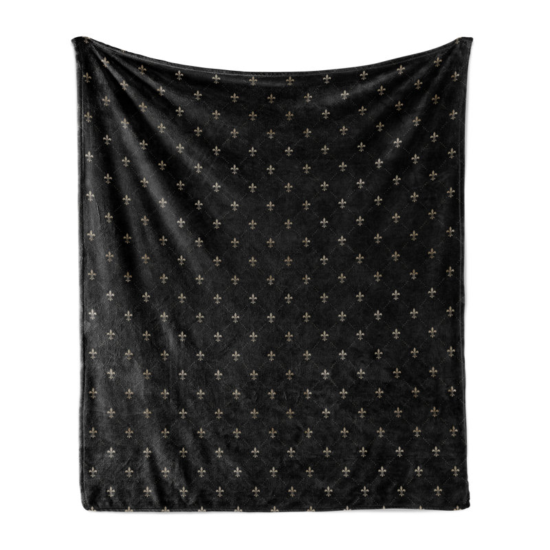 Hand Woven Throw Blanket, Black Fleur De Lis, 50'' W x 60'' L