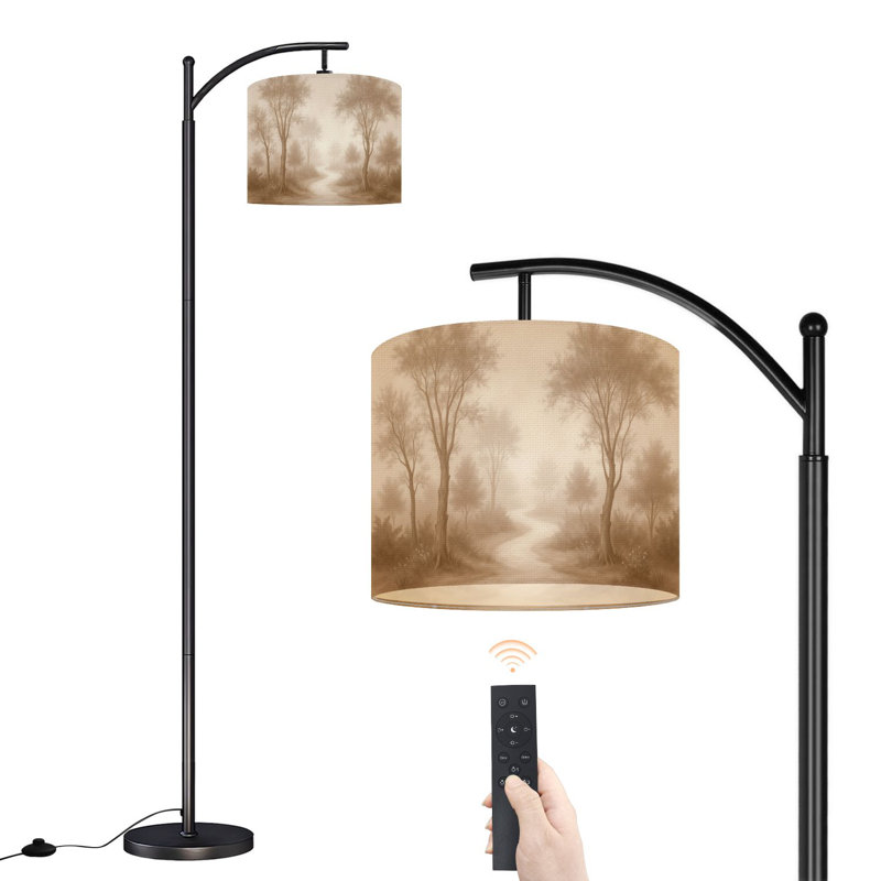 Lampe sur pied à arc avec abat-jour ajustable Serene Autumn Forest Path Trees Soft Neutral Tones