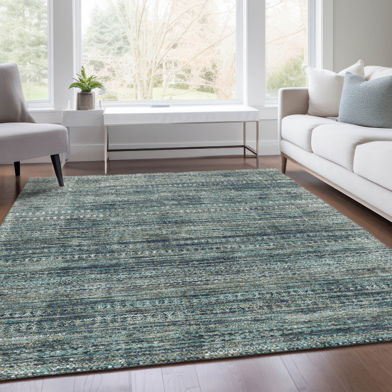 Tapis bleu sarcelle lavable à la machine intérieur / extérieur Xhevrie, Rectangle 9 pi x 12 pi