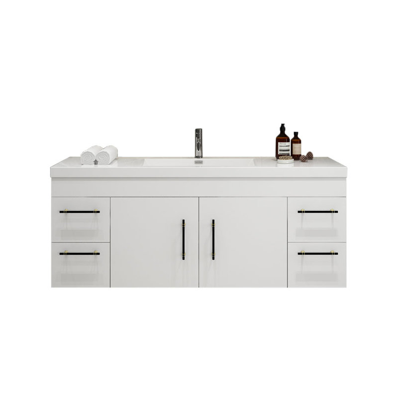 Romer 59'' Single Bathroom Vanity with Plastic Top, White, Black