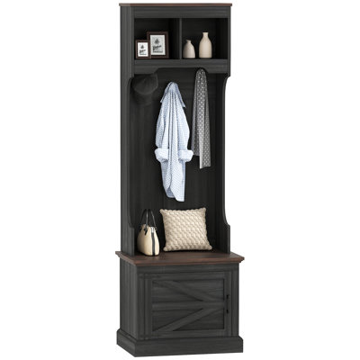 3-In-1 Hall Tree With Shoe Storage, Standing Coat Rack With Shoe Bench, Entryway Furniture With Three Hooks, Wood Grain