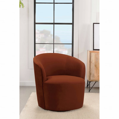 Chaise pivotante en velours orange brûlé Resnick - conception de baril rétro et rotation douce pour les espaces de vie modernes