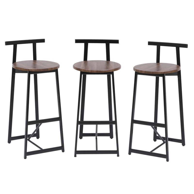 Ensemble de 3 tabourets de bar à hauteur de comptoir avec dossier et chaises sans accoudoirs pour îlot de cuisine (brun et noyer)
