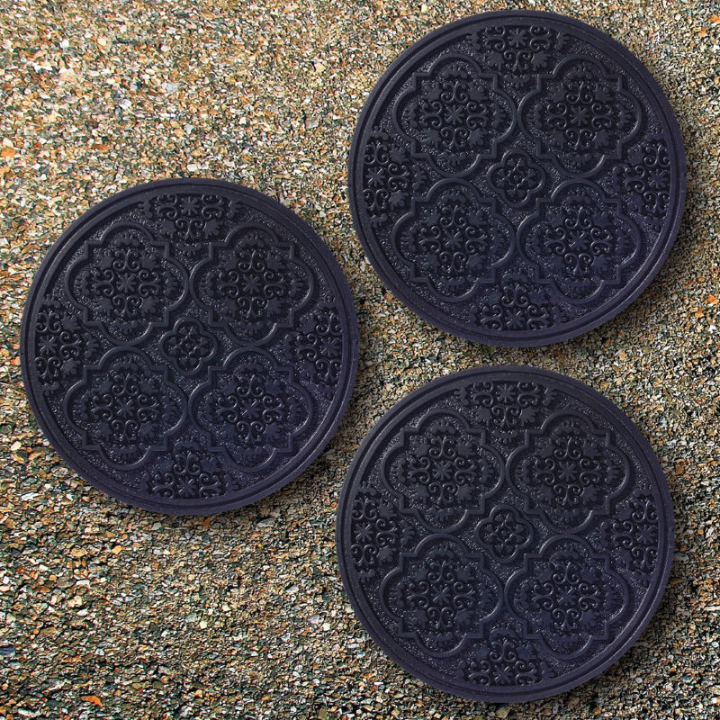 Black Rubber Medallion Garden Stepping Stone Set of 3