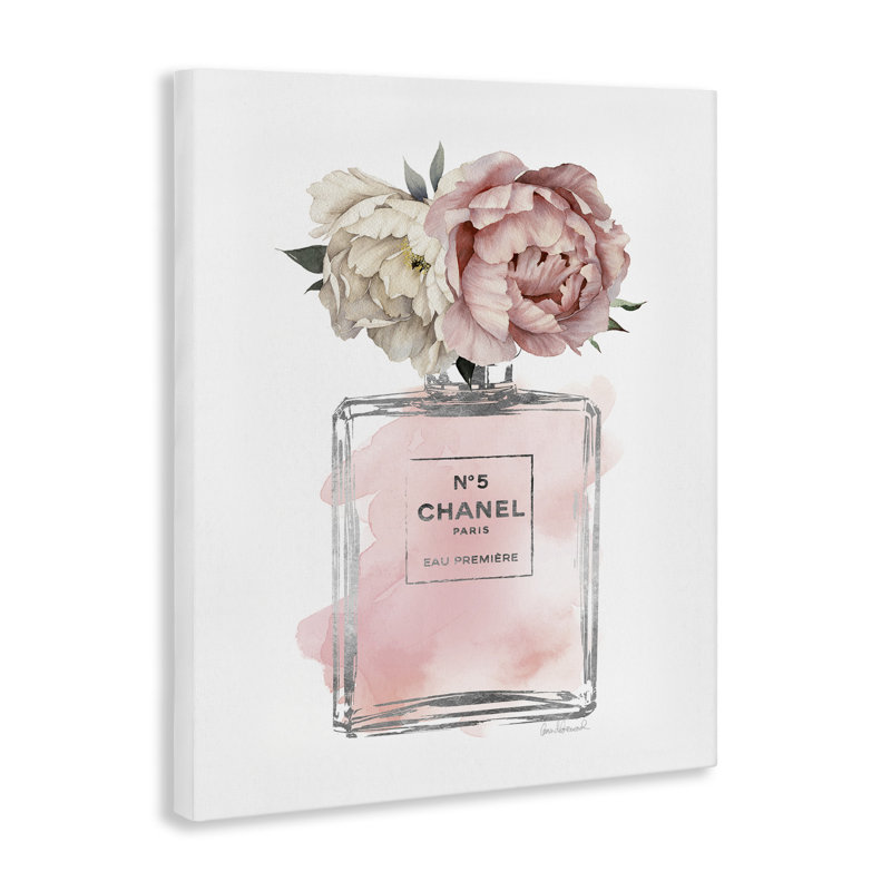 Bouteilles de parfum rétro en fleurs roses, H 20 po x l 16 po
