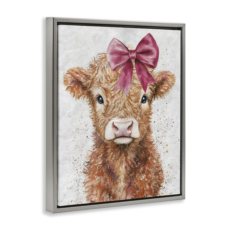 Cadre flottant Coquette Highland Cow, design par Nina Blue, H 21 po x l 17 po, Cadre flottant gris lustré