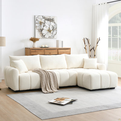 Canapé modulaire de 110 po, en forme de L avec siège très grand, conception à tirette, repose-pieds mobile, mousse haute densité, combinaison libre