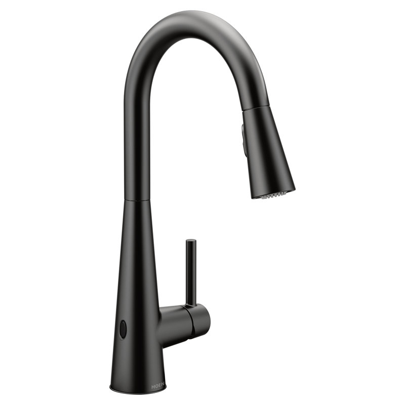 Robinet de cuisine élégant noir mat à une poignée à arc arqué à une poignée MotionSense Wave, Noir mat