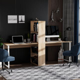 88" Extra Long 2-Person Computer Desk With Storage Shelves Combo