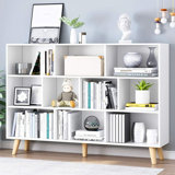 Wooden Open Shelf Bookcase - 3-Tier Floor Standing Display Cabinet Rack with Legs, 10 Cubes Bookshelf, Warm White