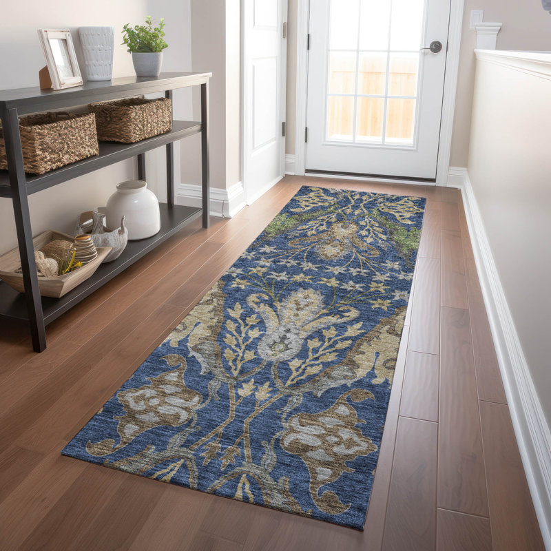Cicel intérieur / extérieur lavable à la machine ACN1153 - bleu marine, Tapis de couloir 2 pi 3 po x 7 pi 6 po