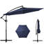 Parasol excentré pour patio avec inclinaison facile, base à manivelle et croix, 1 niveau (bleu marine)